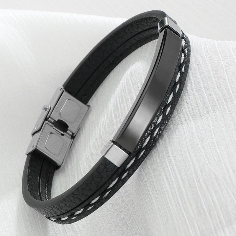 Bracelet Cuir Personnalisé Homme Couleur Argent, Or Et noire - Bijoux De Lune