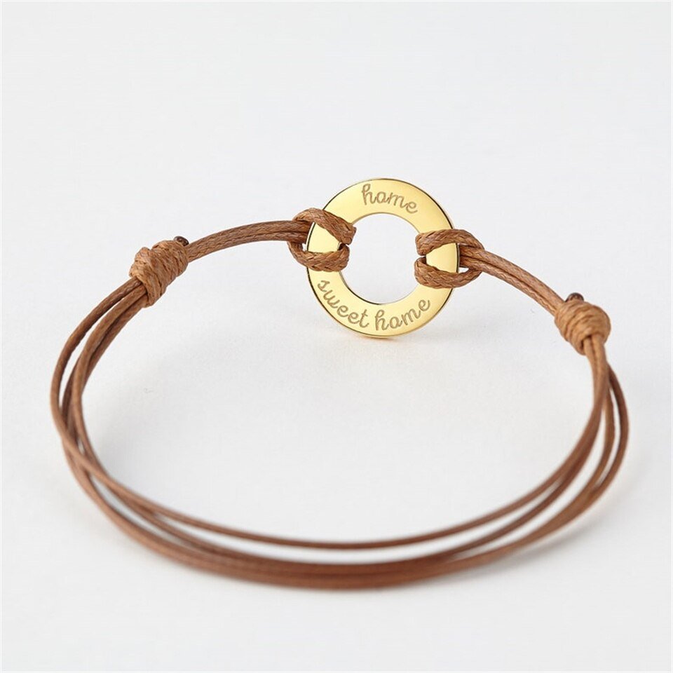Bracelet de Distance De Couple Personnalisé Réglable En Corde Personnalisée Manchette Ronde - Bijoux De Lune