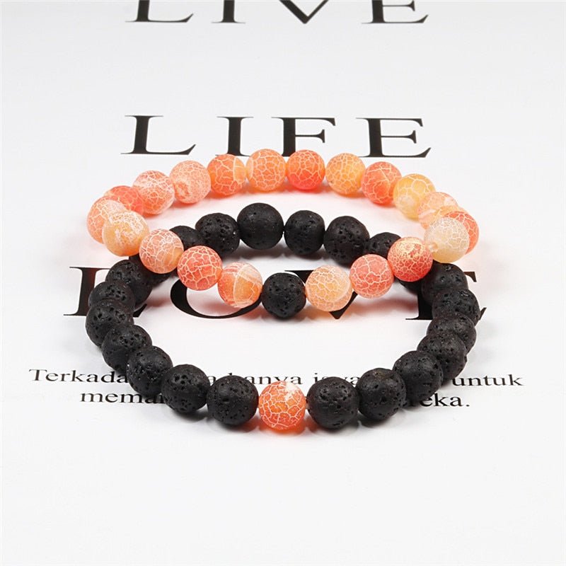 Bracelet De Distance Pour Les Couples Bracelet De Yoga En Perles D'oeil De Tigre En Pierre De Lave Naturelle - Bijoux De Lune