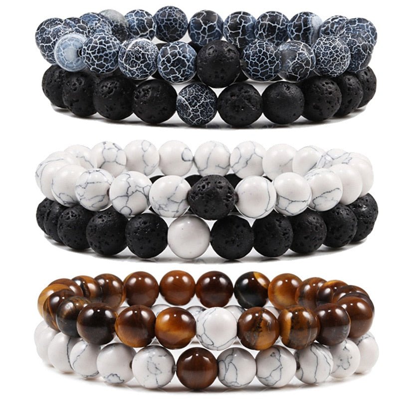 Bracelet De Distance Pour Les Couples Bracelet De Yoga En Perles D'oeil De Tigre En Pierre De Lave Naturelle - Bijoux De Lune