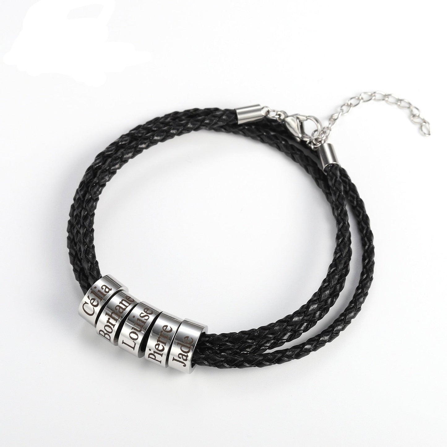 Bracelet De Famille En Cuir Avec Nom Personnalisé Pour Homme - Bijoux De Lune