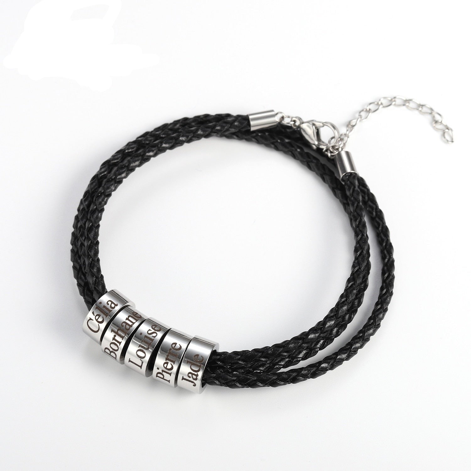 Bracelet De Famille En Cuir Avec Nom Personnalisé Pour Homme - Bijoux De Lune