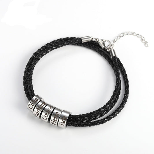 Bracelet De Famille En Cuir Avec Nom Personnalisé Pour Homme - Bijoux De Lune