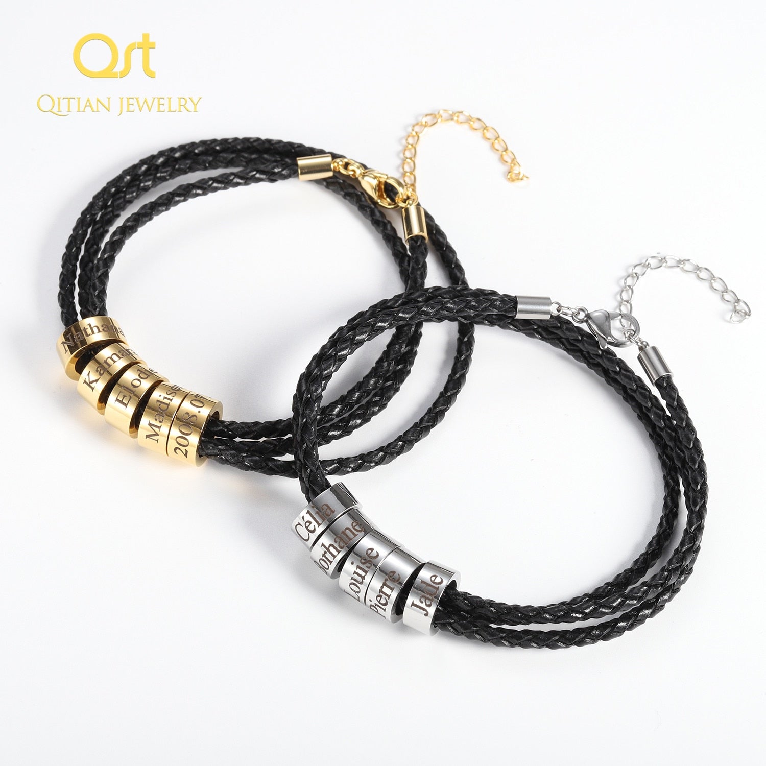 Bracelet De Famille En Cuir Avec Nom Personnalisé Pour Homme - Bijoux De Lune