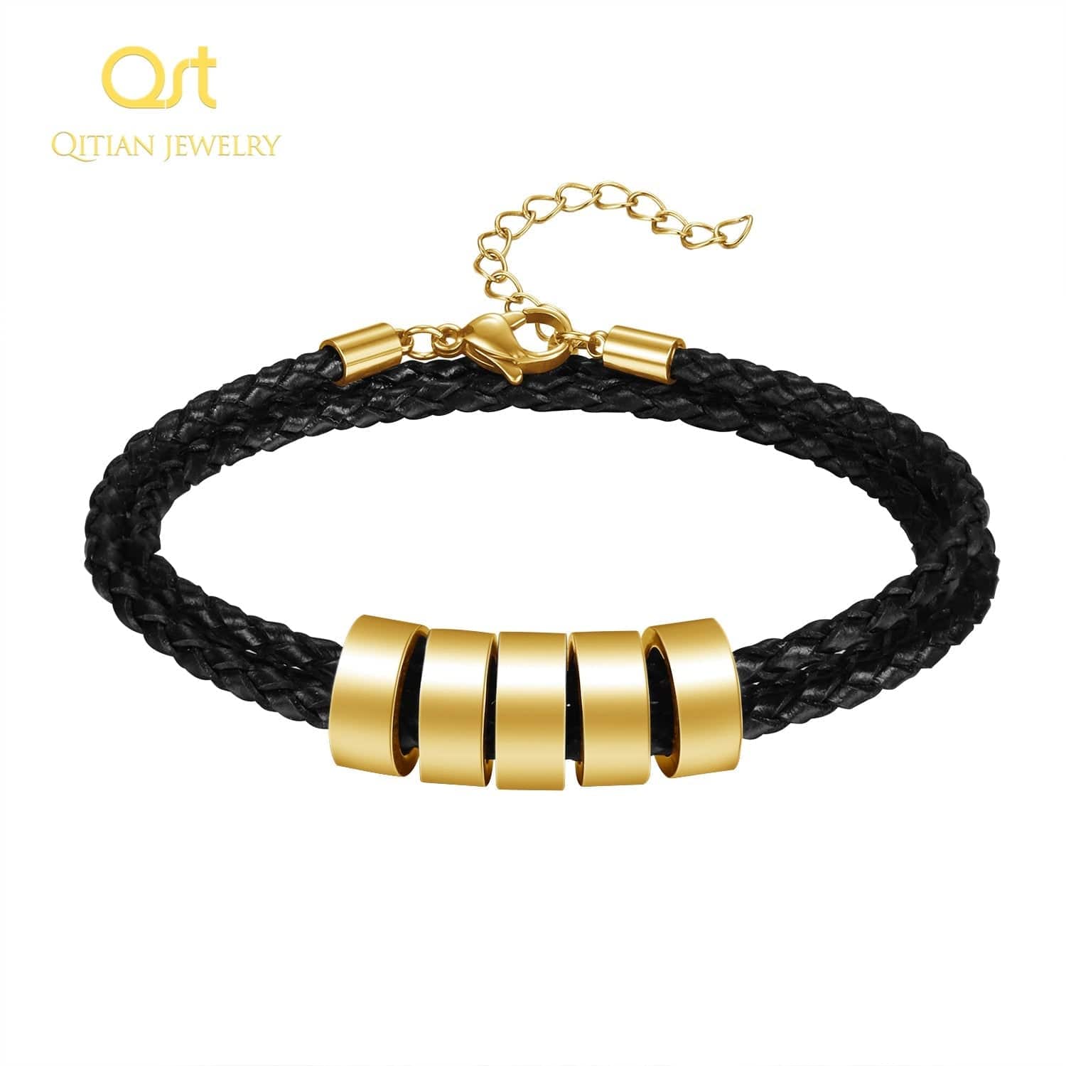 Bracelet De Famille En Cuir Avec Nom Personnalisé Pour Homme - Bijoux De Lune