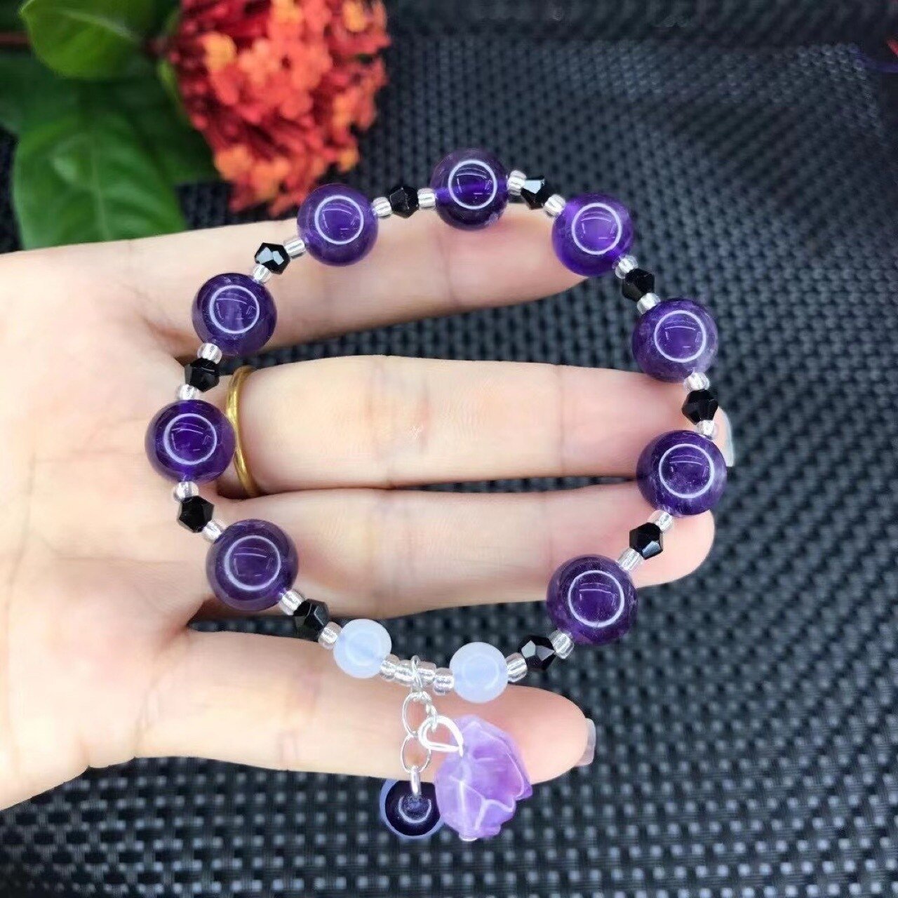 Bracelet De Perles d'améthyste Brésilienne Naturelle De Bracelets D'énergie De Guérison Reiki De Couleur Pourpre - Bijoux De Lune