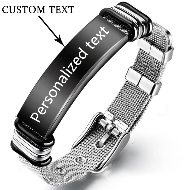 Bracelet De Style Punk En Acier Inoxydable à La Mode Avec Nom Gravé Personnalisé - Bijoux De Lune