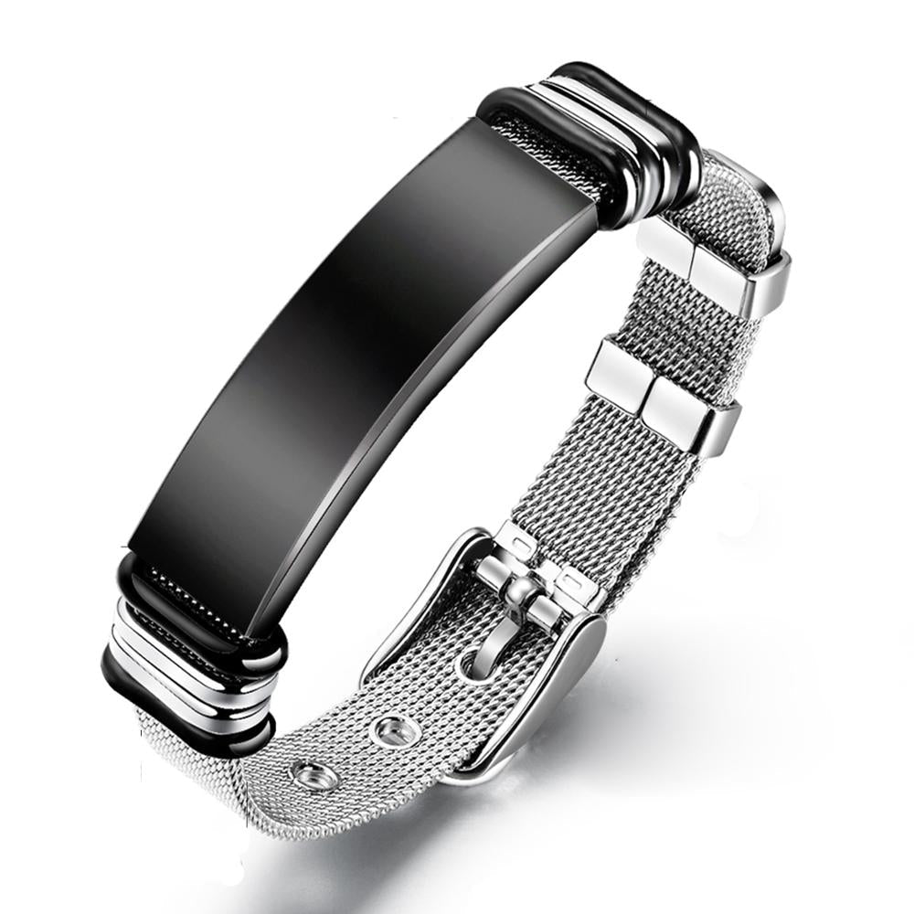 Bracelet De Style Punk En Acier Inoxydable à La Mode Avec Nom Gravé Personnalisé - Bijoux De Lune
