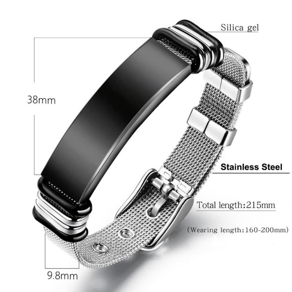 Bracelet De Style Punk En Acier Inoxydable à La Mode Avec Nom Gravé Personnalisé - Bijoux De Lune