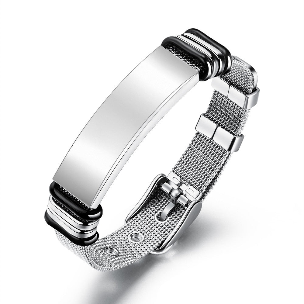 Bracelet De Style Punk En Acier Inoxydable à La Mode Avec Nom Gravé Personnalisé - Bijoux De Lune