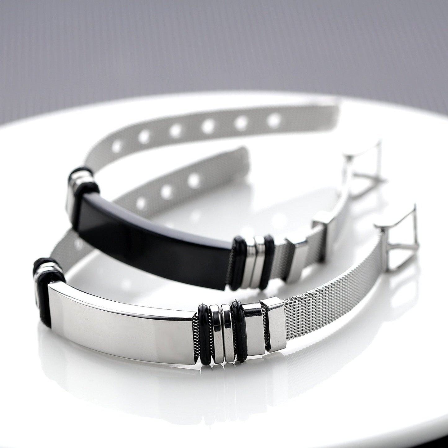 Bracelet De Style Punk En Acier Inoxydable à La Mode Avec Nom Gravé Personnalisé - Bijoux De Lune