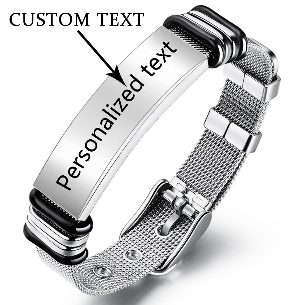 Bracelet De Style Punk En Acier Inoxydable à La Mode Avec Nom Gravé Personnalisé - Bijoux De Lune