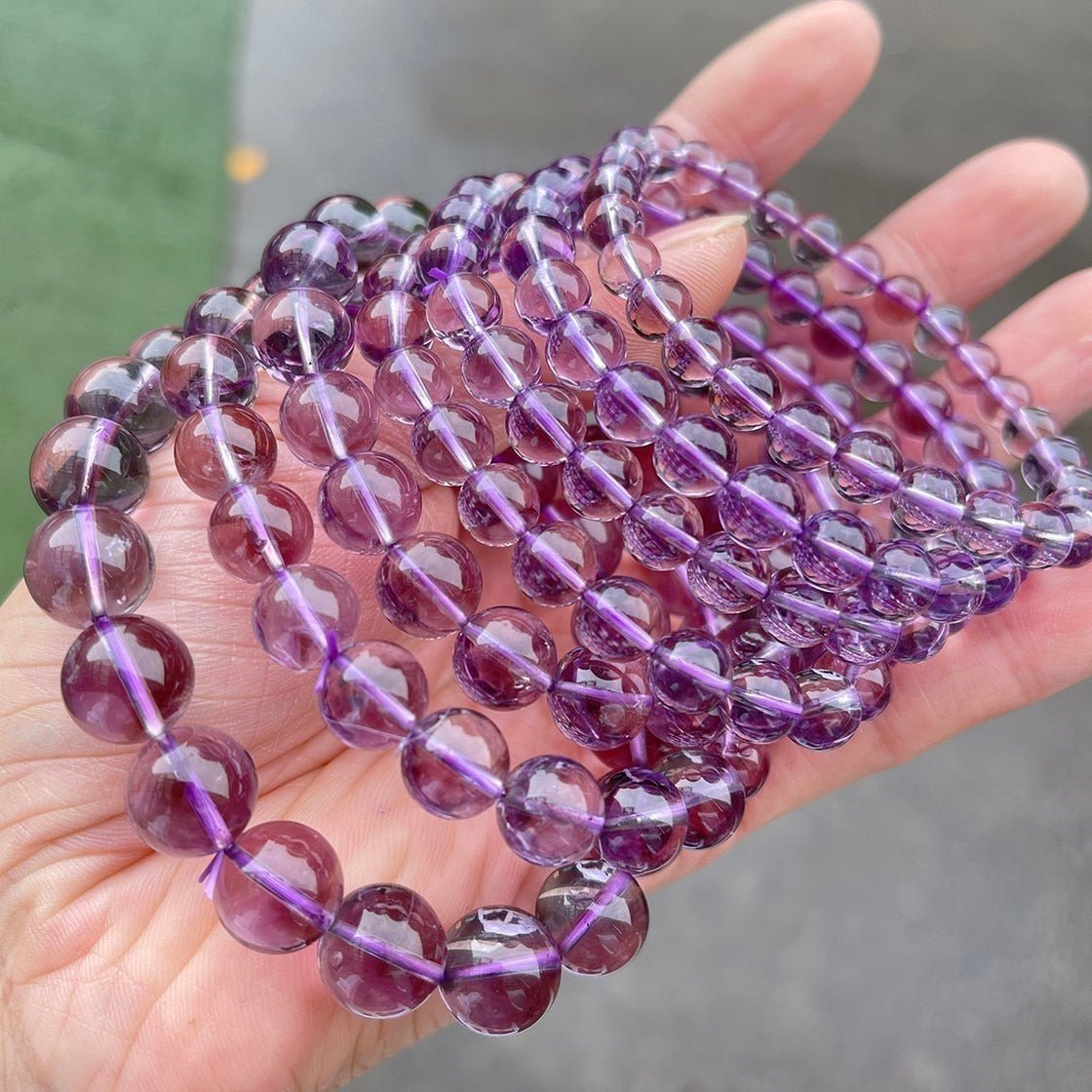 Bracelet D'énergie En Perles D'améthyste En Pierre De Cristal De Glace Brésilienne Naturelle - Bijoux De Lune
