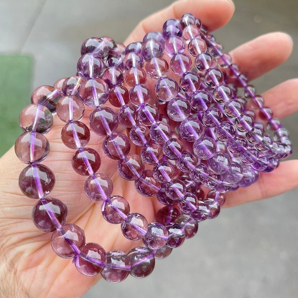 Bracelet D'énergie En Perles D'améthyste En Pierre De Cristal De Glace Brésilienne Naturelle - Bijoux De Lune