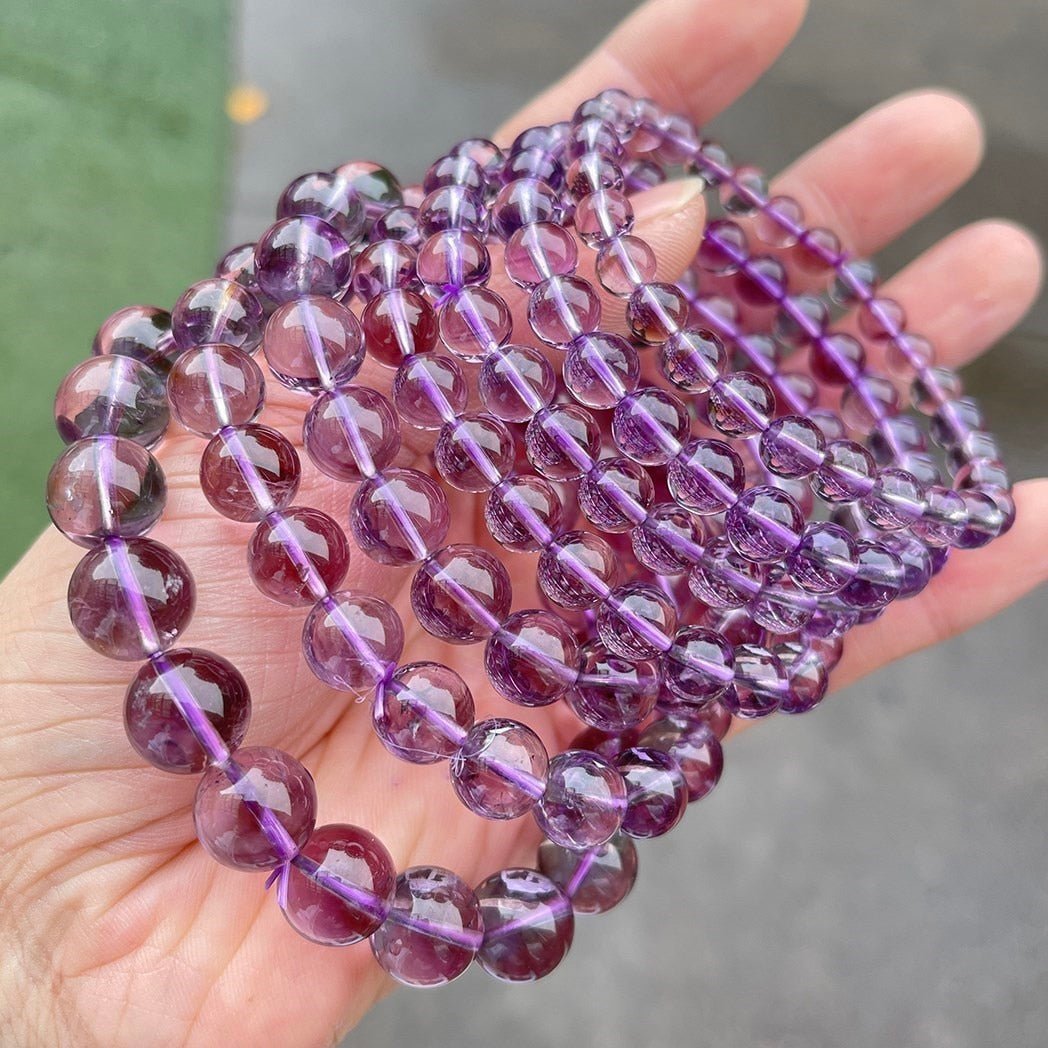 Bracelet D'énergie En Perles D'améthyste En Pierre De Cristal De Glace Brésilienne Naturelle - Bijoux De Lune