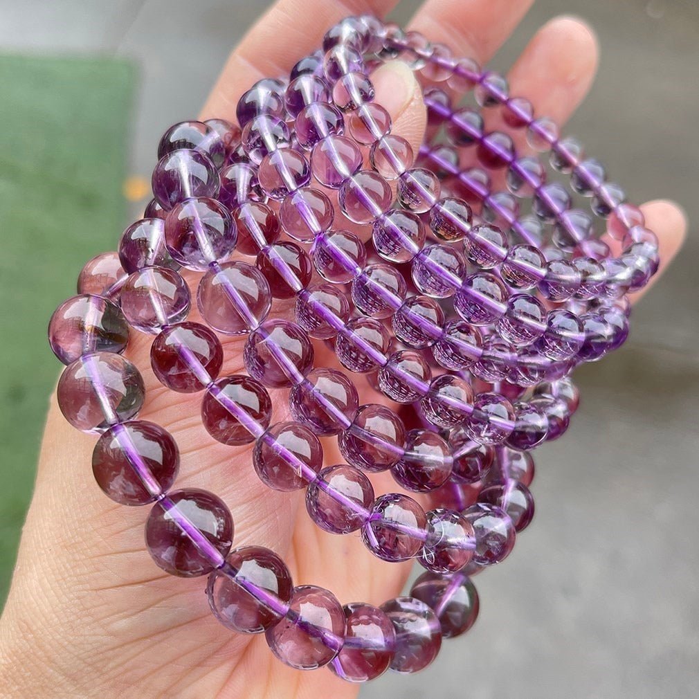 Bracelet D'énergie En Perles D'améthyste En Pierre De Cristal De Glace Brésilienne Naturelle - Bijoux De Lune