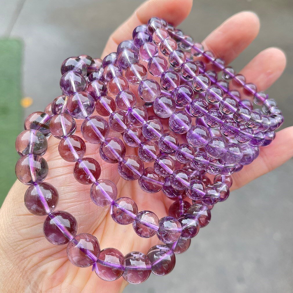 Bracelet D'énergie En Perles D'améthyste En Pierre De Cristal De Glace Brésilienne Naturelle - Bijoux De Lune