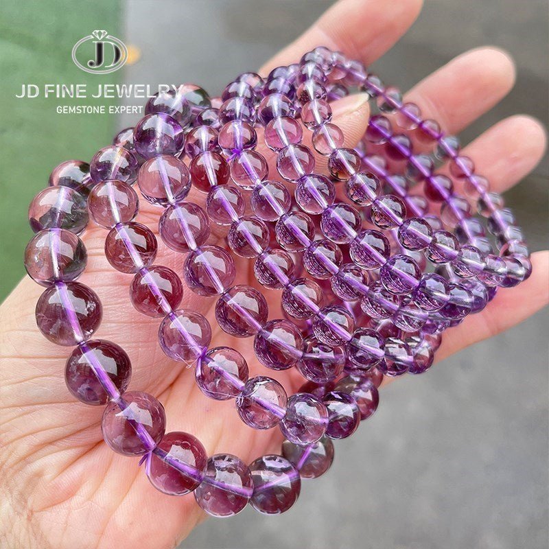 Bracelet D'énergie En Perles D'améthyste En Pierre De Cristal De Glace Brésilienne Naturelle - Bijoux De Lune