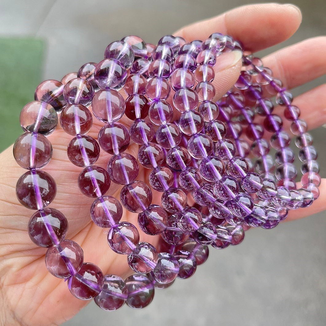 Bracelet D'énergie En Perles D'améthyste En Pierre De Cristal De Glace Brésilienne Naturelle - Bijoux De Lune