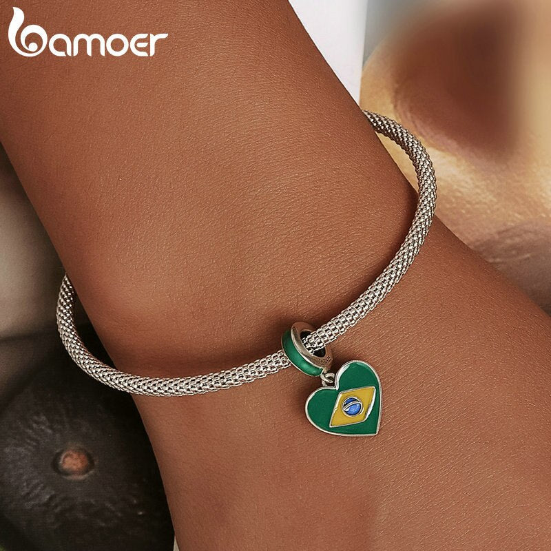 Bracelet drapeau brésilien, Bracelet Patriotique Brésilien En Forme De Coeur - Bijoux De Lune