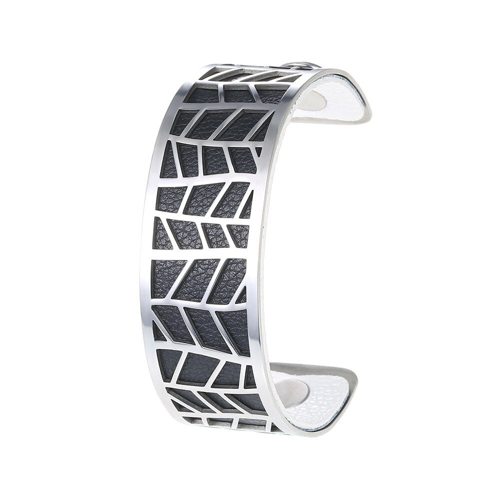 Bracelet En Acier Manchette Femme à Motifs De Feuilles Personnalisables En Couleur - Bijoux De Lune