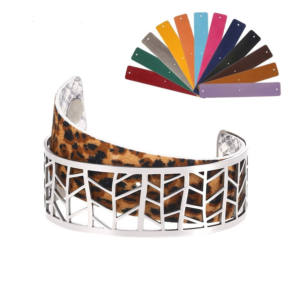 Bracelet En Acier Manchette Femme à Motifs De Feuilles Personnalisables En Couleur - Bijoux De Lune