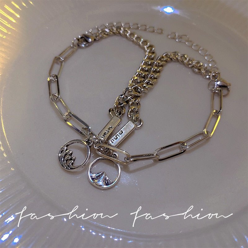 Bracelet En Métal Double Chaîne En Titane Rétro Punk Pour Femme - Bijoux De Lune