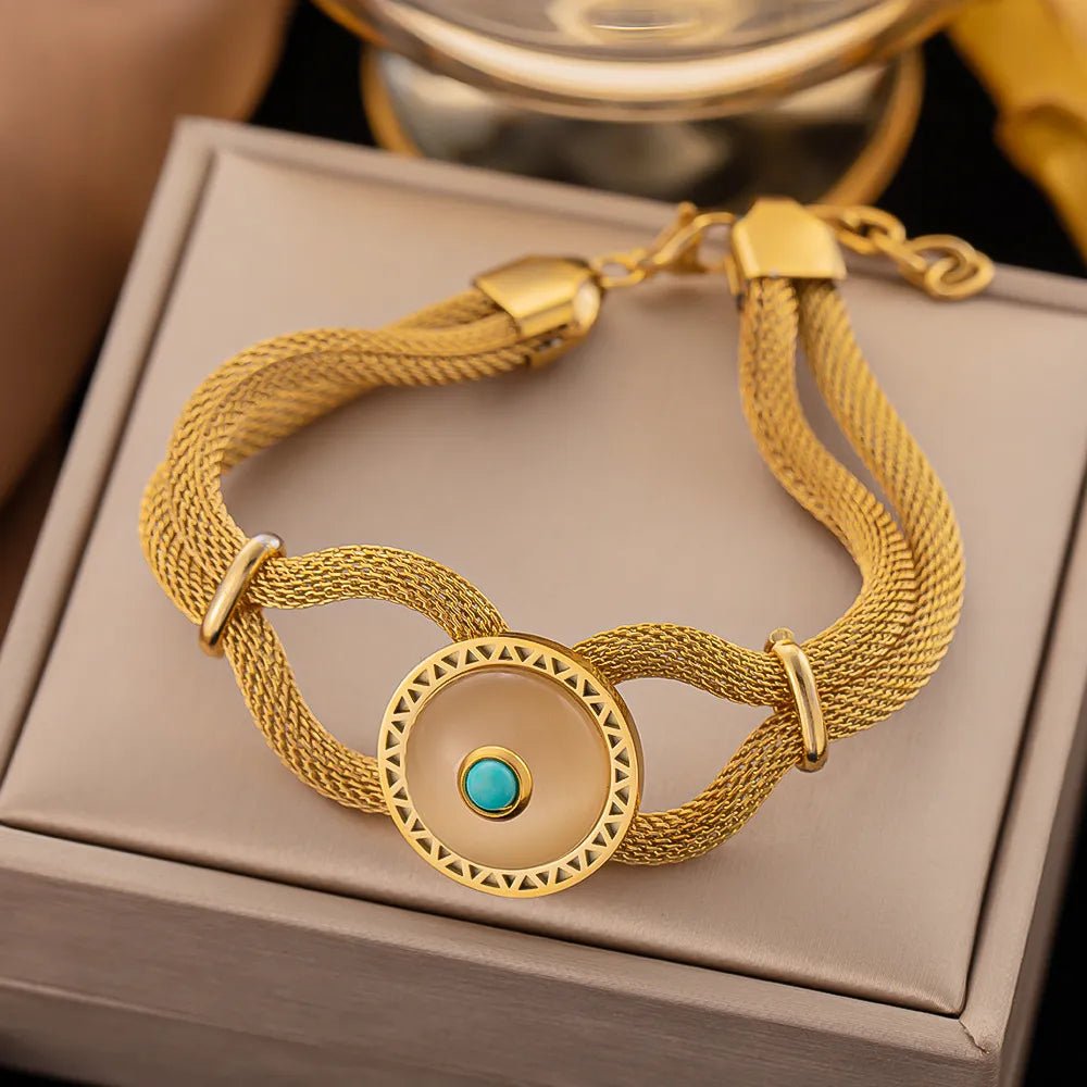 Bracelet Femme Luxe A Breloques En Acier Inoxydable En Zircon Arbre De Vie - Bijoux De Lune