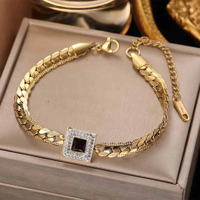 Bracelet Femme Luxe A Breloques En Acier Inoxydable En Zircon Arbre De Vie - Bijoux De Lune