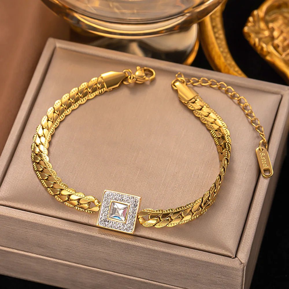 Bracelet Femme Luxe A Breloques En Acier Inoxydable En Zircon Arbre De Vie - Bijoux De Lune