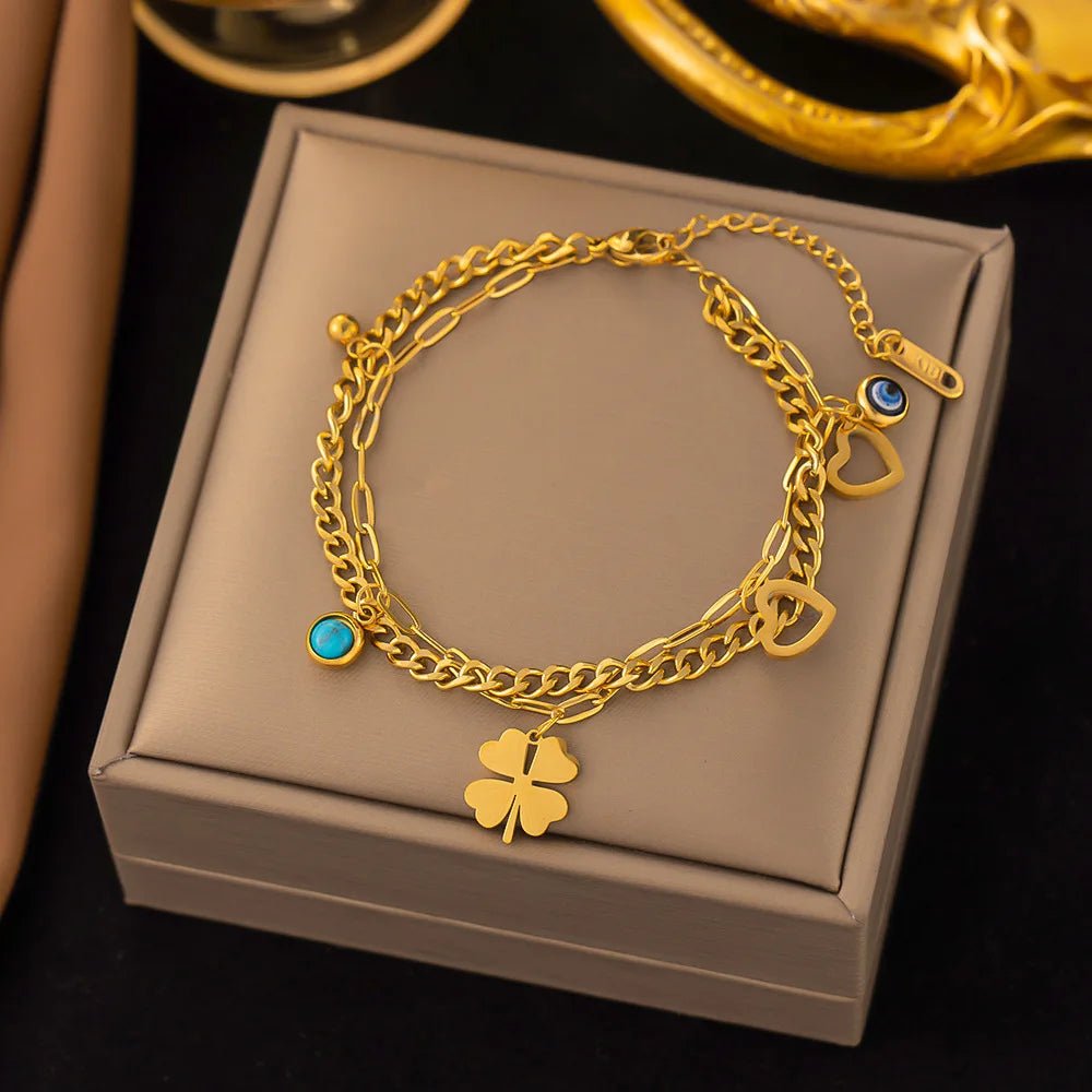 Bracelet Femme Luxe A Breloques En Acier Inoxydable En Zircon Arbre De Vie - Bijoux De Lune