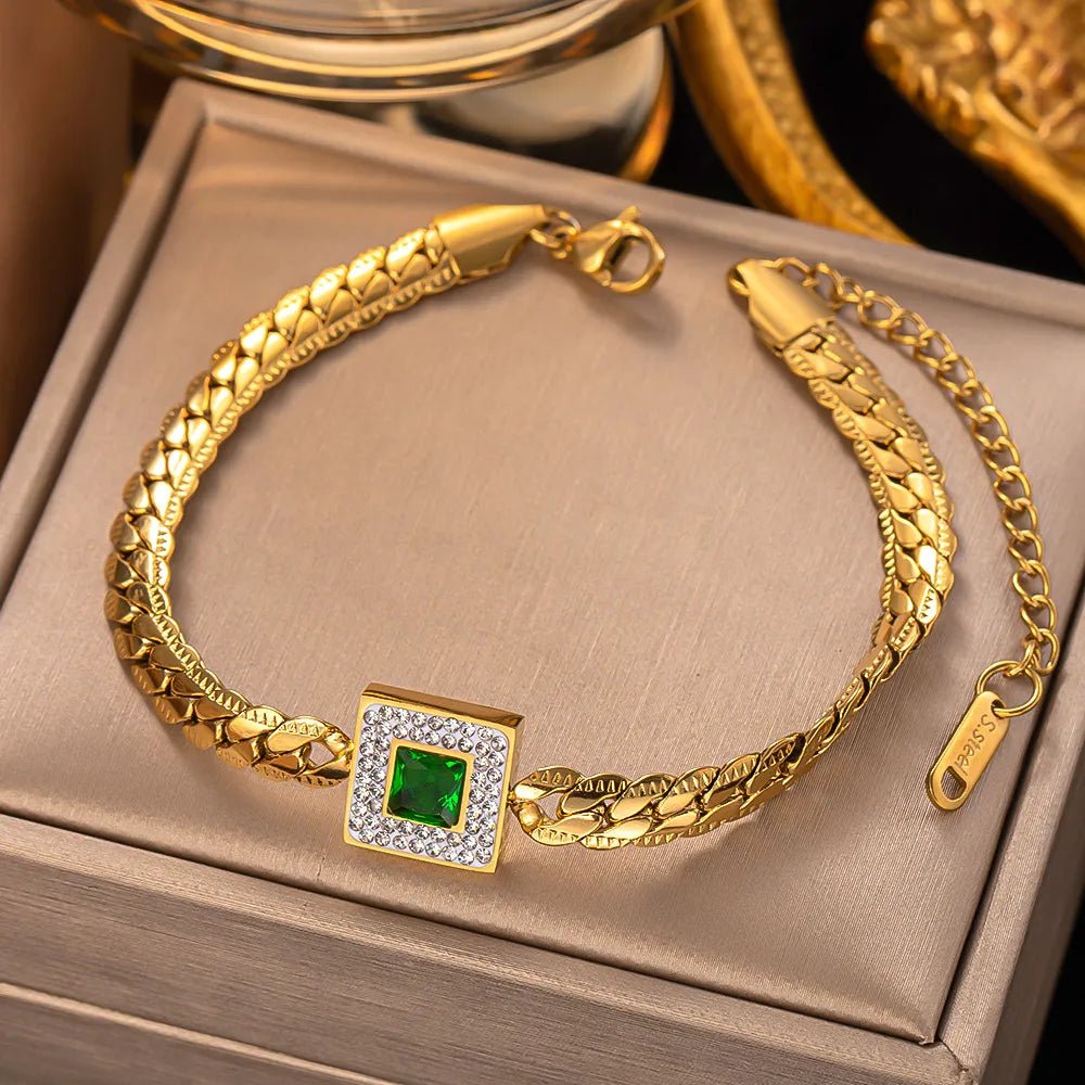 Bracelet Femme Luxe A Breloques En Acier Inoxydable En Zircon Arbre De Vie - Bijoux De Lune