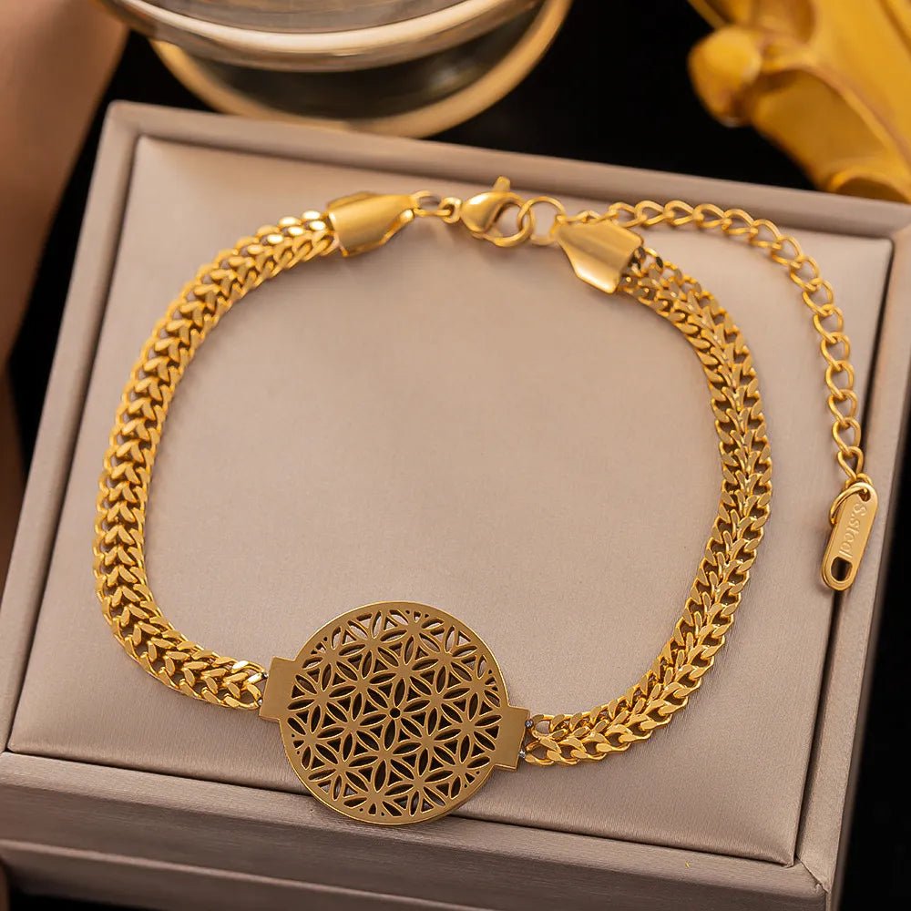 Bracelet Femme Luxe A Breloques En Acier Inoxydable En Zircon Arbre De Vie - Bijoux De Lune