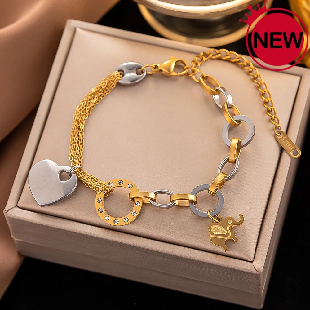 Bracelet Femme Luxe A Breloques En Acier Inoxydable En Zircon Arbre De Vie - Bijoux De Lune
