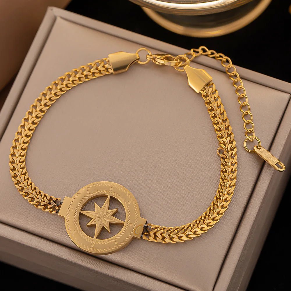 Bracelet Femme Luxe A Breloques En Acier Inoxydable En Zircon Arbre De Vie - Bijoux De Lune