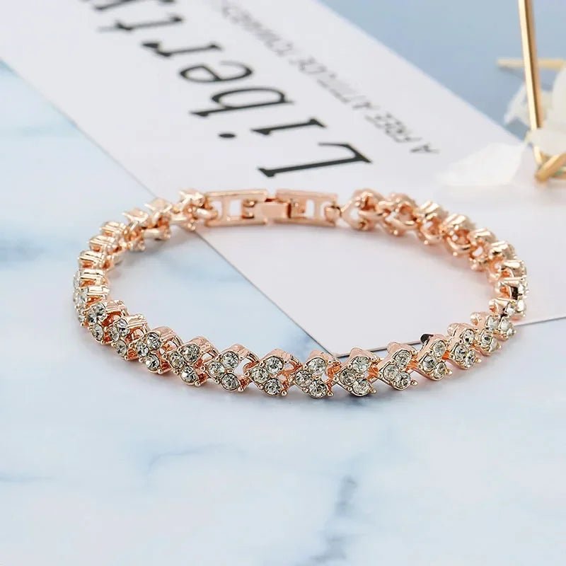 Bracelet Femme Luxe En Cristal Romain Chaîne En Forme De Cœur - Bijoux De Lune
