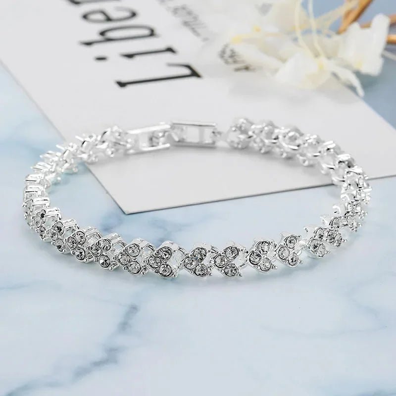 Bracelet Femme Luxe En Cristal Romain Chaîne En Forme De Cœur - Bijoux De Lune
