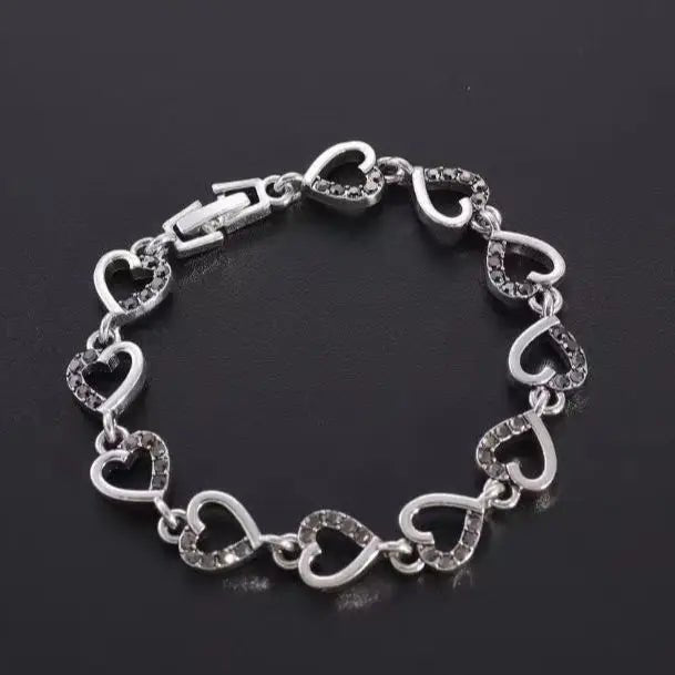 Bracelet Femme Luxe En Cristal Romain Chaîne En Forme De Cœur - Bijoux De Lune