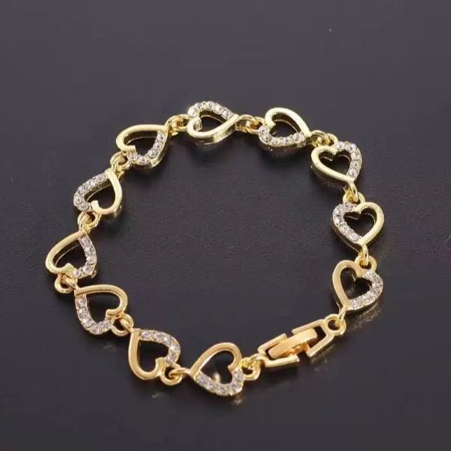 Bracelet Femme Luxe En Cristal Romain Chaîne En Forme De Cœur - Bijoux De Lune
