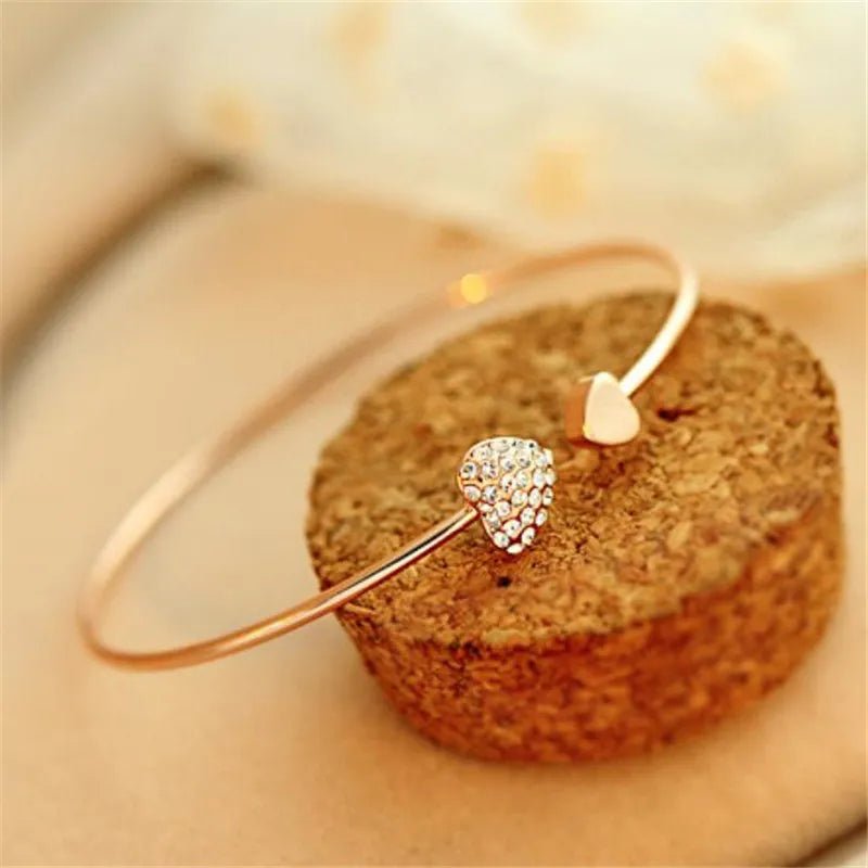 Bracelet Femme Luxe Noeud Réglable à Double Cœur En Cristal - Bijoux De Lune