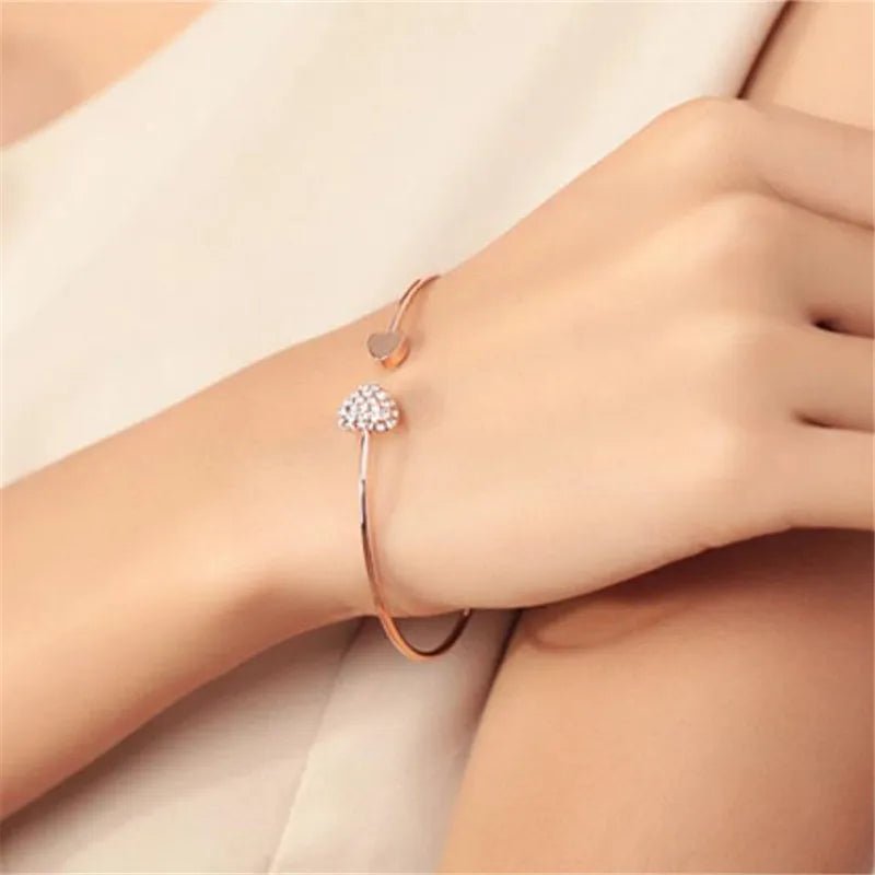 Bracelet Femme Luxe Noeud Réglable à Double Cœur En Cristal - Bijoux De Lune