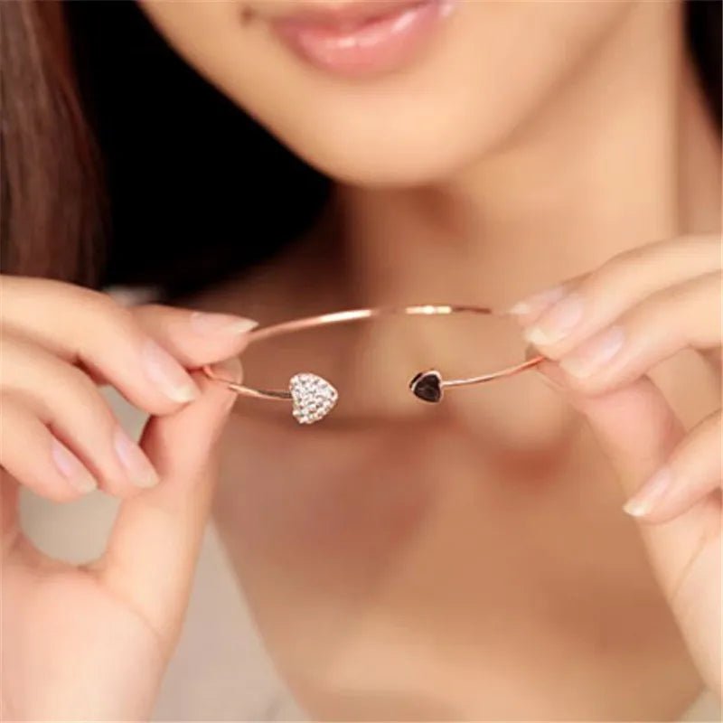 Bracelet Femme Luxe Noeud Réglable à Double Cœur En Cristal - Bijoux De Lune