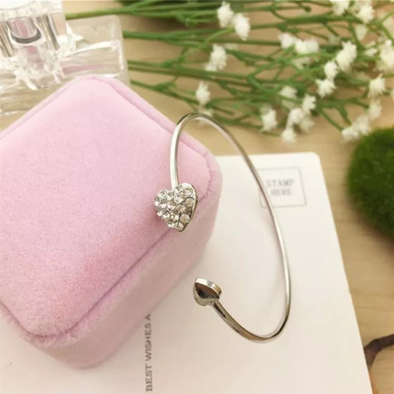 Bracelet Femme Luxe Noeud Réglable à Double Cœur En Cristal - Bijoux De Lune