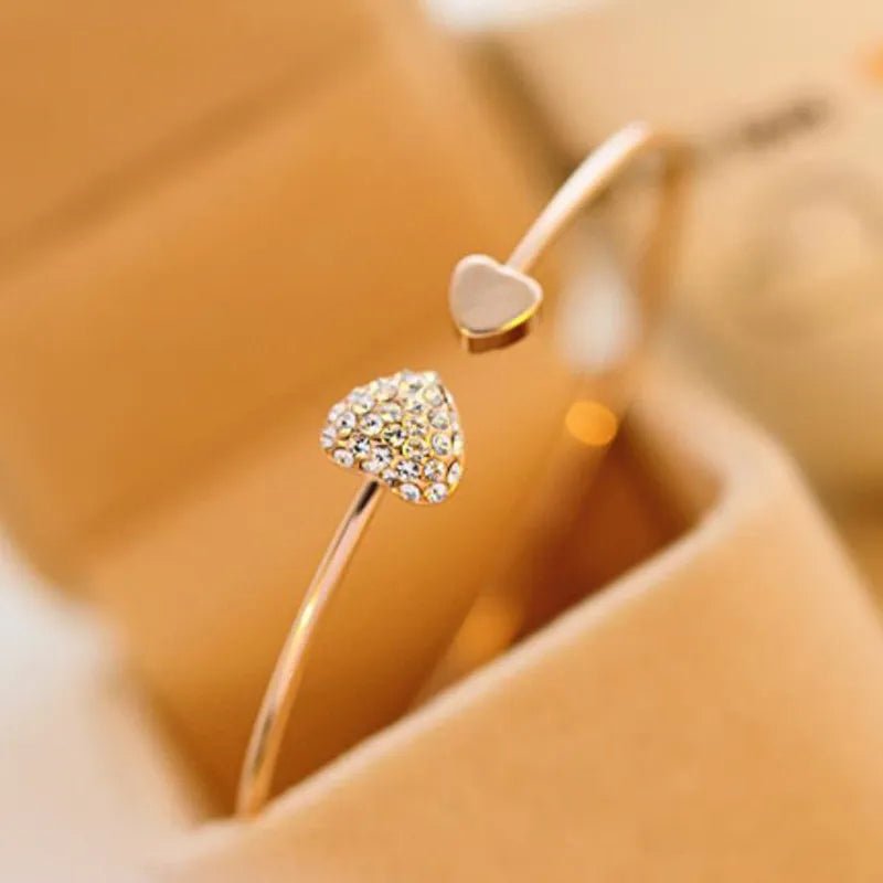 Bracelet Femme Luxe Noeud Réglable à Double Cœur En Cristal - Bijoux De Lune