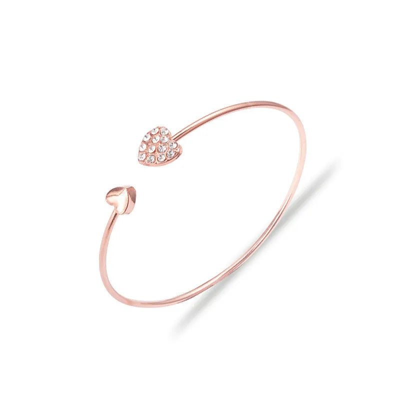 Bracelet Femme Luxe Noeud Réglable à Double Cœur En Cristal - Bijoux De Lune