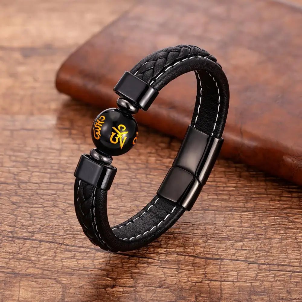 Bracelet Homme Cuir Luxe Avec Pierre Naturelle - Bijoux De Lune