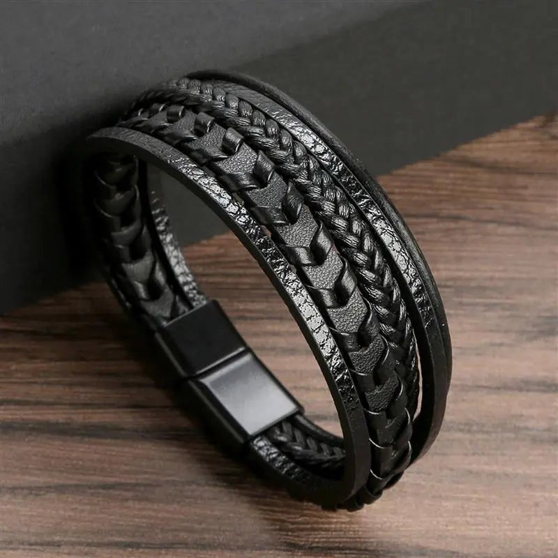 Bracelet Homme Cuir Luxe Classique Combinaison De Plusieurs Couches - Bijoux De Lune