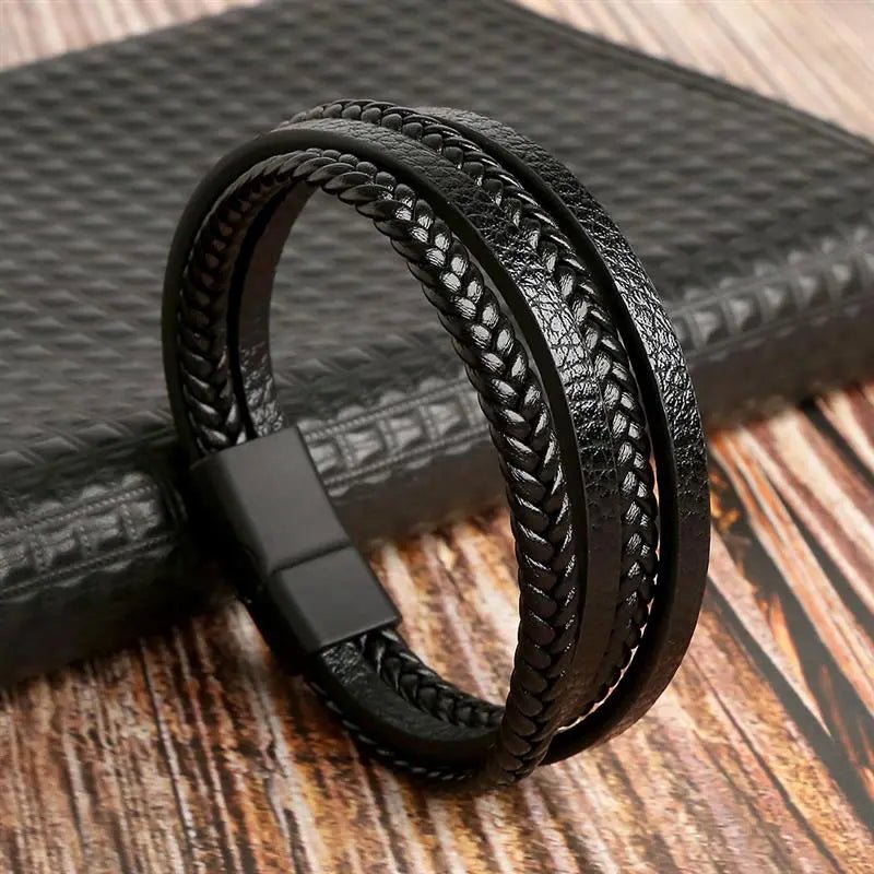 Bracelet Homme Cuir Luxe Classique Combinaison De Plusieurs Couches - Bijoux De Lune