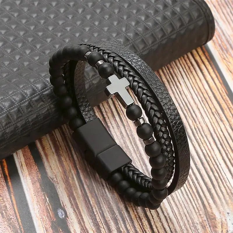 Bracelet Homme Cuir Luxe Classique Combinaison De Plusieurs Couches - Bijoux De Lune