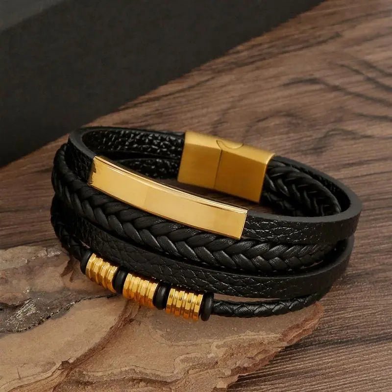 Bracelet Homme Cuir Luxe Classique Combinaison De Plusieurs Couches - Bijoux De Lune